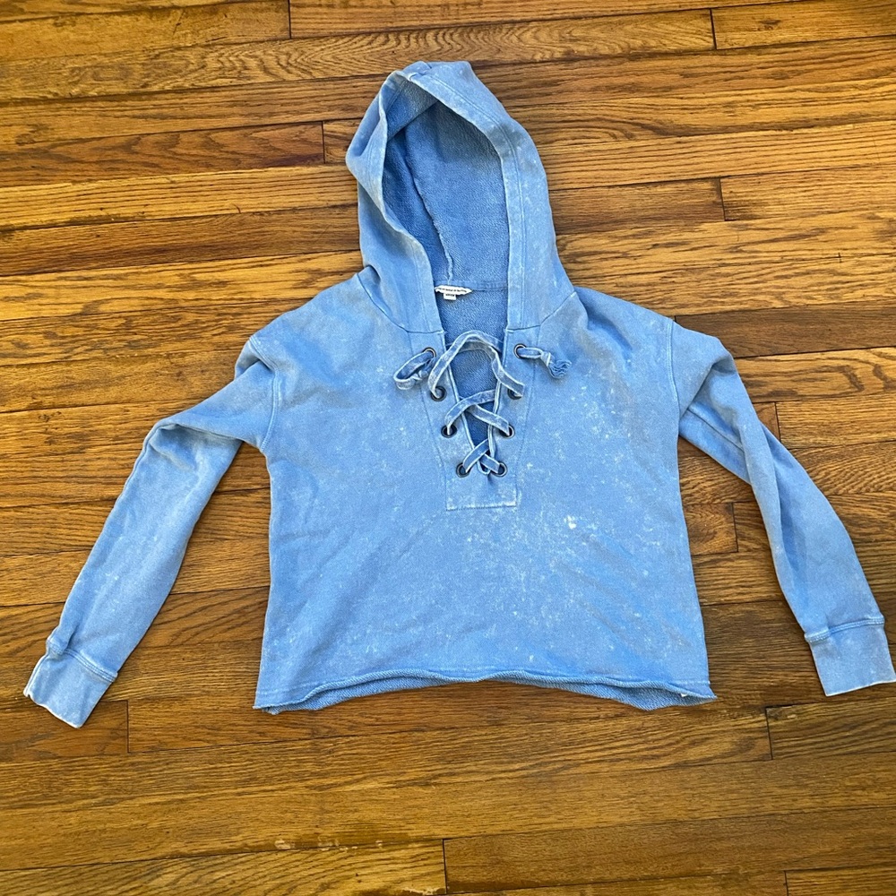 American Eagle Outfitters Light Blue Lace-Up Sweater